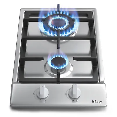 12  Gas Cooktop 2 Burners Stainless Steel Gas Stove Top Dual LPG/NG 1000W+3300W • $75.29