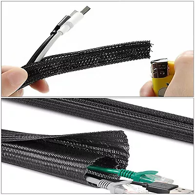 Braided Cable Sleeve Split & Self-wrap Sleeving For Power Cord Audio Video Cable • £8.78