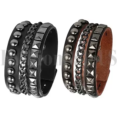 Men Punk Gothic Biker Wide Leather Bracelet Braided Rivet Chain Bangle Wristband • $9.59