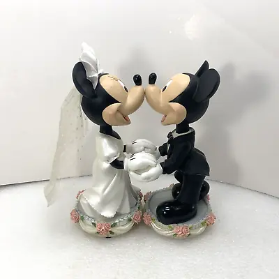 Disney Mickey & Minnie Wedding Bride Groom Bobblehead Figurine Magnetic Noses • $45