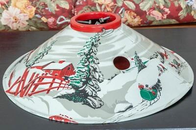 $90.99 • Buy Vintage COLORAMIC Tin Litho Christmas Tree Stand - Snowy Barn Scene MCM