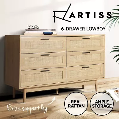 Artiss 6 Chest Of Drawers Rattan Dresser Tallboy Storage Cabinet Bedroom BRIONY • $232.95