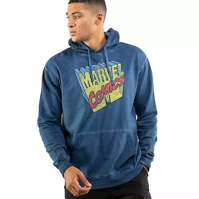 Official Marvel Mens Retro 3D Logo Acid Wash Hoodie Navy S - XXL • £24.99