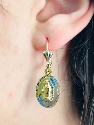 Aretes Para Mujer De La Virgen De Guadalupe14K Oro Laminado De Tres Oros MODA. • $27.99