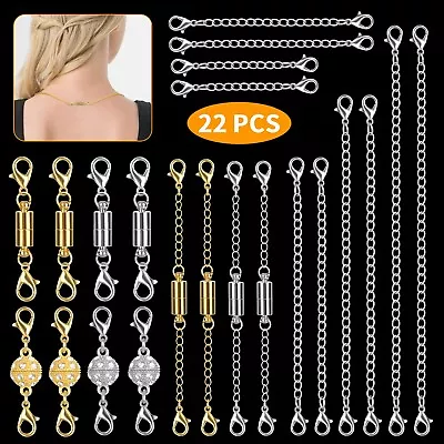 22 Pcs Magnetic Lobster Clasp & Jewelry Necklace Converter Extender Safety Chain • $12.98