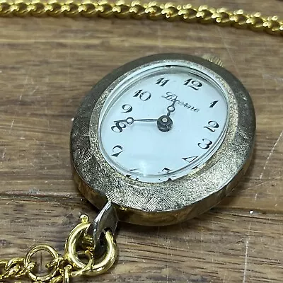 Vintage Lucerne Gold Tone Pendant Watch Necklace MCM Mid Century Mod Secretary • $17.05