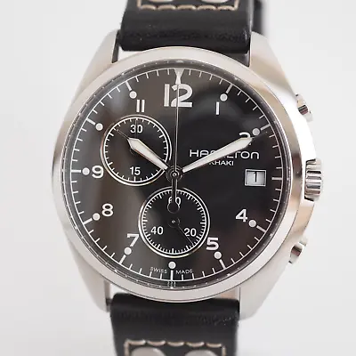 HAMILTON Khaki Pilot H765120 Chronograph Quartz Black Dial 42mm Box Papers Video • £226.91