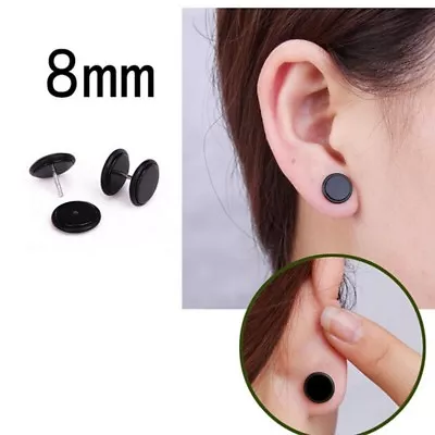 Pair 16g 0g 8mm Black White Fake Cheater Ear Plug Illusion Gauges Earrings Studs • $9.99