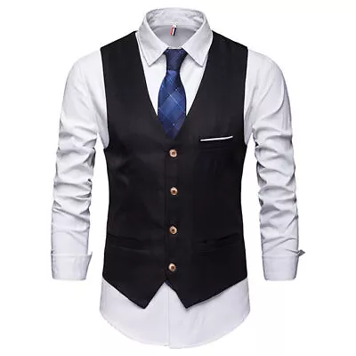 Mens WAISTCOAT For WEDDING WAITERS BAR STAFF Tops Vest Waist Coats Fancy Dress • £12.91