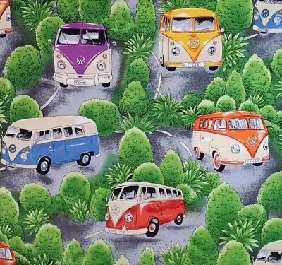 NUTEX Fabric ON TOUR 1970's VW Bus Vans Sewing Quilting Craft Cotton 2.5 Yards • $28.95