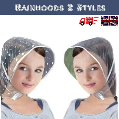 Clear/Patterned Rain Hat Ladies Polka Dot Hair Protector Hood Bonnet Tie Strings • £2.49