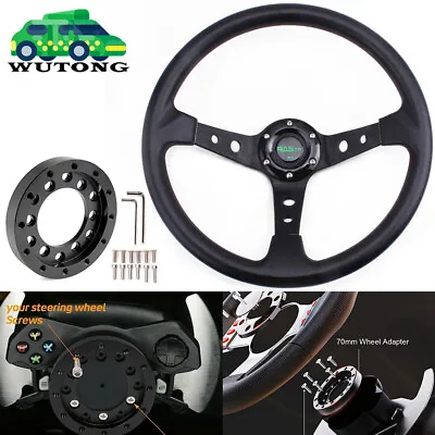 14  Black Steering Wheel + Wheel Adapter Plate For Logitech G25 G27 G29 G920 • $55.99