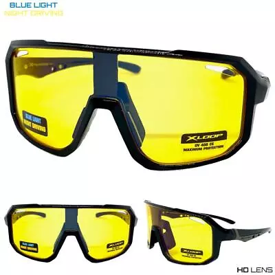 Wrap Shield High Definition Blue Light Night Driving HD Yellow Lens SUN GLASSES • $14.99
