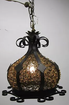 Vtg Hollywood Regency Brass Filigree Wrought Iron Ceiling Light Fixture Crown • $97.46