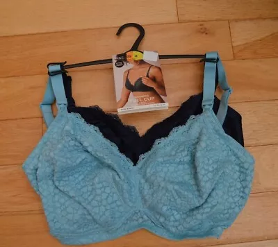 M&S Maternity 2 Pack Blue Lace Full Cup Non Wired Bras Sz 32H • £14.40