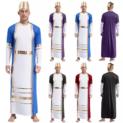 Mens Roman King Set Toga Cosplay Medieval Festival Costume Headwear Dress Robe • $8.36