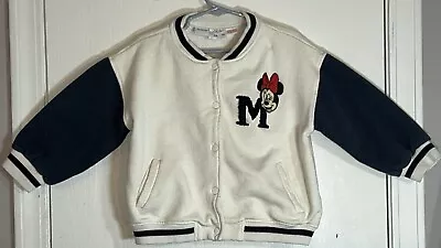 Zara Little Girl 4/5 Jacket Minnie Mouse White/Navy Sleeves Front Snaps Pockets • $20