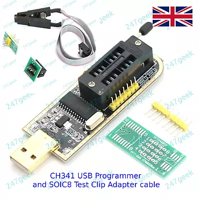 🇬🇧CH341 EEPROM USB Programmer Flash BIOS SOIC8 SOP8 IC TEST Clip Adapter Cable • £8.99