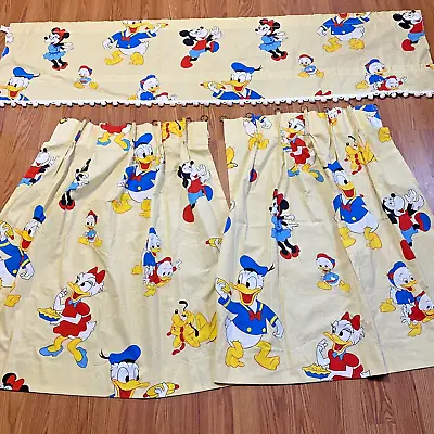 Vintage Mickey Mouse Disney Curtains & Valance Set 35 X34  Donald Daisy Duck • $34.36