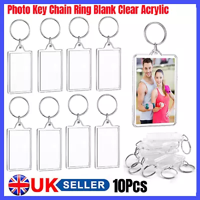 10Pcs Blank Clear Acrylic Photo Keyring Keychain DIY Picture Frame Key Ring UK • £3.88