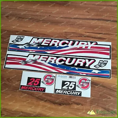 Mercury USA Flag Outboard  Motor 25 HP Laminated Decals Stickers Salt Blue Water • $24.70