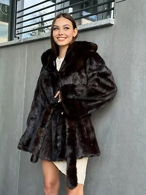 MINK FUR Coat Hooded 1109917 XL Natural REAL Winter  NEW 100% Stylish Female • $900