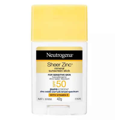 Neutrogena Sheer Zinc Mineral Sunscreen Stick 42g Sensitive Skin UVA UVB SPF 50 • $33.99