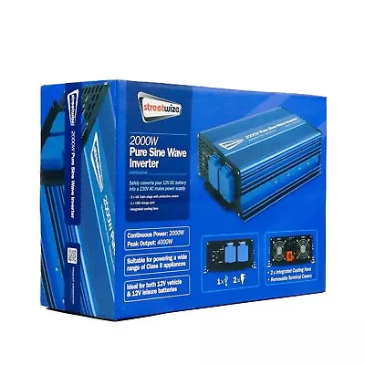 Streetwize 2000Watt Pure Sine Wave Inverter SWPSI2000 4000W PEAK AC DC 2 Sockets • £184.99