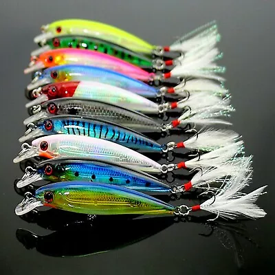 10pcs Kinds Of Fishing Lures Crankbaits Hooks Minnow Baits Tackle Crank • $10.99