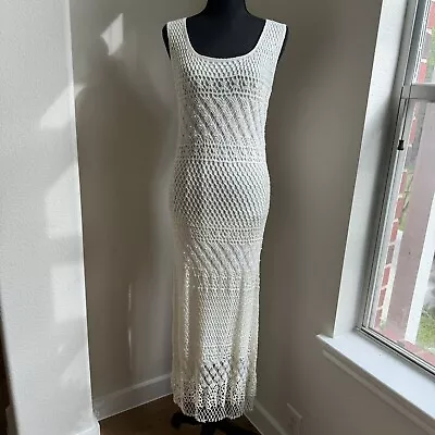 Vintage Cream Kroshetta Papillon Boho Crochet Dress With Pearl Beads • $160