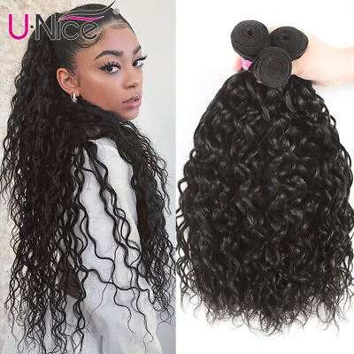 UNice Hair Mongolian Water Wave 3 Bundles Human Hair Extensions Wet Wavy Weaves • $65.97