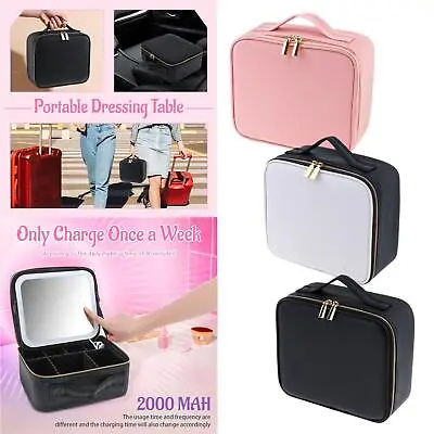 Travel Makeup Train Case With Mirror And Lights Cosmetic Bag Waterproof • £41.86