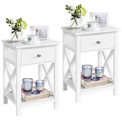 Small Bedside Tables Pair Of White Nightstands Storagewith Drawer For Bedroom • £55.99