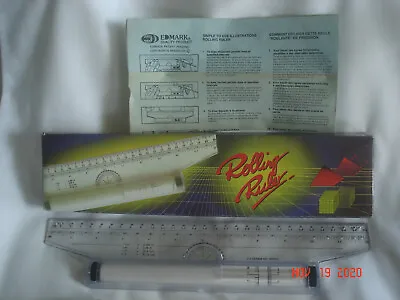 MINT BOXED Vtg. ED MARK 12  MULTI FUNCTION ROLLING RULER  W/ INSTRUCTIONS • $10.99