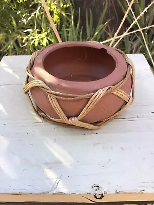 VTG  Clay Terracotta  Wrap Twine Mexican Pottery 4” Succulent Planter Pot • $18.99