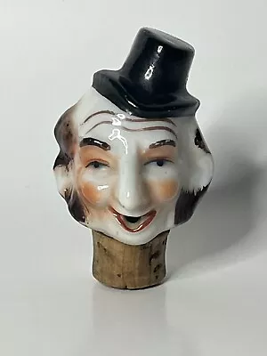 Vintage Japan Ceramic Bottle Stopper/Pourer Gentleman With Top Hat • $9.95