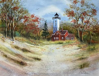 Sheerwatercolors Original Painting Presque Isle Lighthouse Erie PA Nature Decor • $69.99