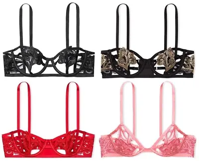 $70 Victorias Secret Very Sexy Strappy Embroidered Open Cup Unlined Balconet Bra • $19.75