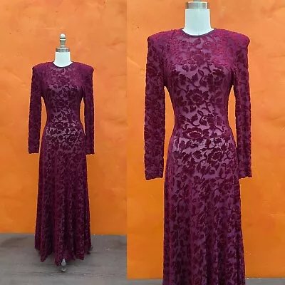 Vintage 90s Does 1940s Cut Velvet Hollywood Glam Maxi Dress Party Cocktail Pinup • $99.99