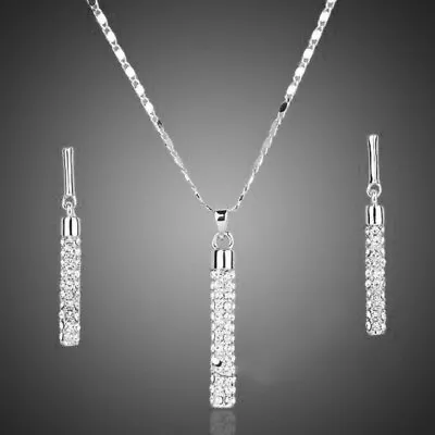 £2.99 • Buy Women 925 Silver Gold Crystal Earrings Pendant Necklace Wedding Jewelry Set Gift