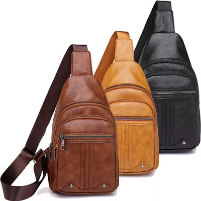 Chest Bag Men Women Sling Backpack Leather Retro Crossbody Bag Shoulder Bag New • $37.39