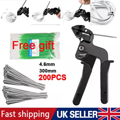 Stainless Steel Crimper Tensioner Cutter Tool Metal Cable Tie Fasten Gun Plier C • £11.98