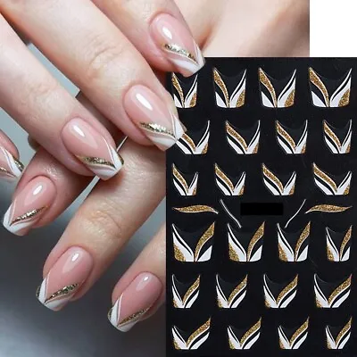 Nail Stickers French Tips Line Manicure Mani Stencils White Gold Glitter (LSJ72) • $3.27