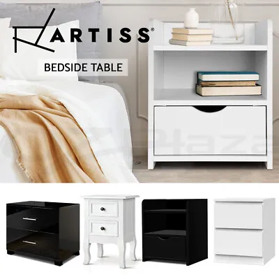 Artiss Bedside Table Drawers Gloss Side Table Nightstand Storage Cabinet White • $74.95