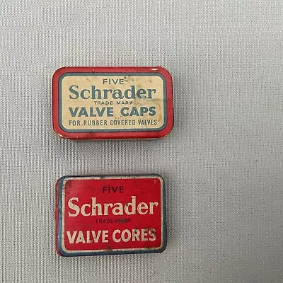Schrader Vintage Tins Valve Cores X Five Plus Two Valve Caps Scovill Birmingham • $14.93