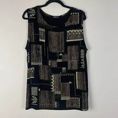 Vikki Vi Slinky Knit Tank Top Womens 1X Black Tan Patterned Sleeveless • $19.95