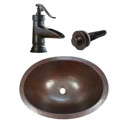 16  Oval Copper Bathroom Vanity Sink With LT Drain & ORB Faucet 5 • $269.95