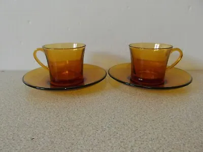 £9.99 • Buy DURAFLEX French Espresso Coffee Cups & Saucers In Amber Glass X 2 Collectable
