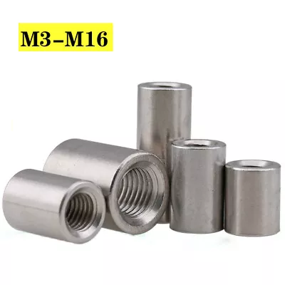 M3-M16 Threaded Sleeve Rod Bar Stud Round Connector Nut Stainless Steel Long Nut • £5.57