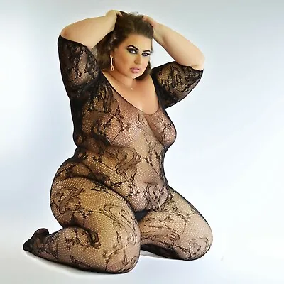 True UK Size 6-26 Lace Stretchy Fishnet Bodysuit Body Stockings Lingerie Plus • £13.50